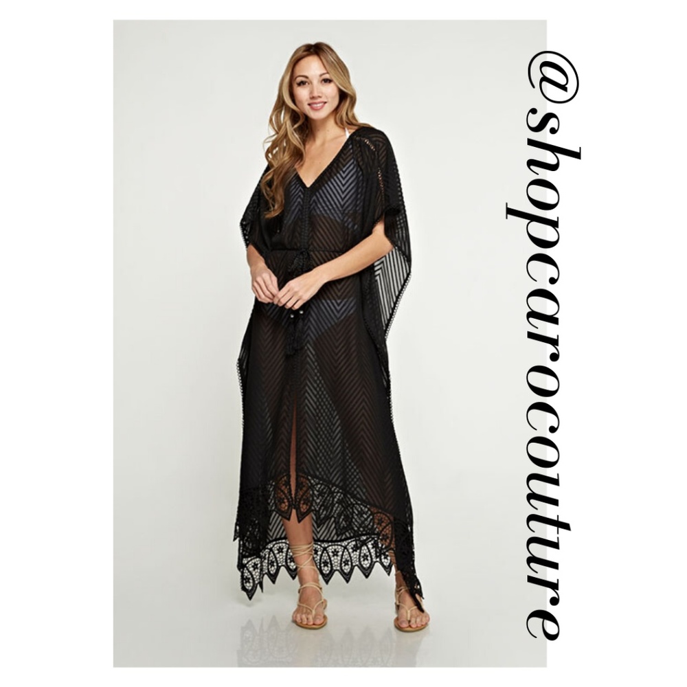 LOVESTITCH Belted Burn-out Kaftan with Lace Detail